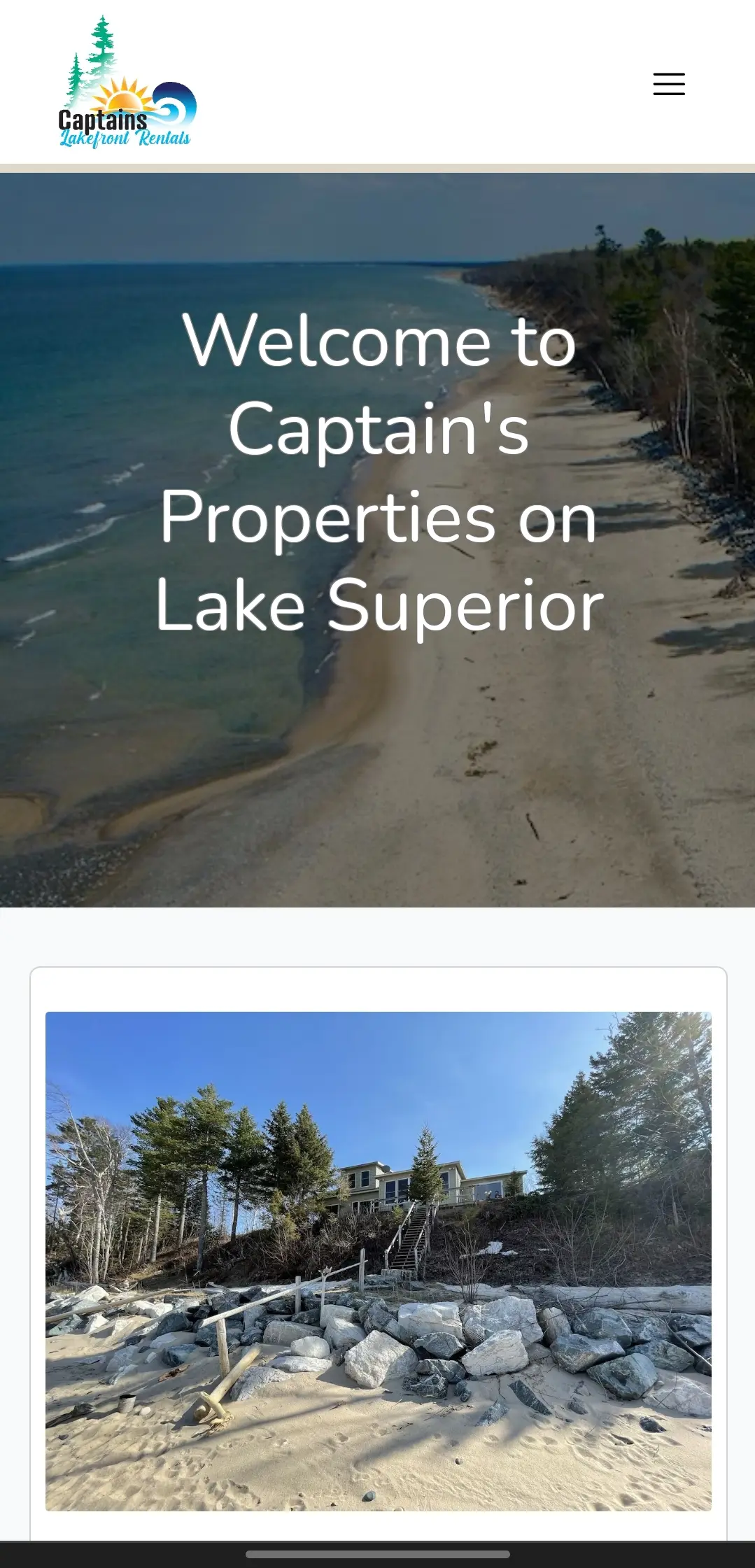 screenshot of Captains Lakefront Properties homepage