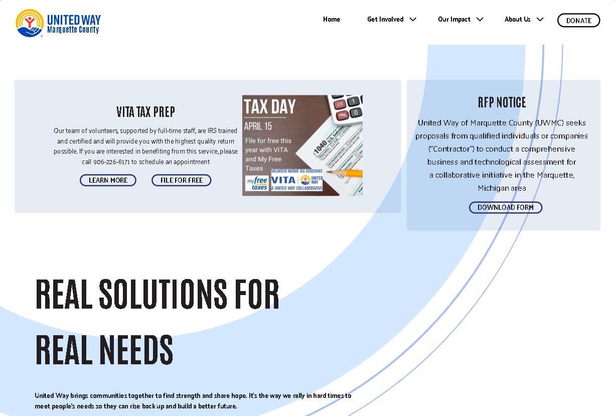 screenshot of United Way of Marquette County homepage